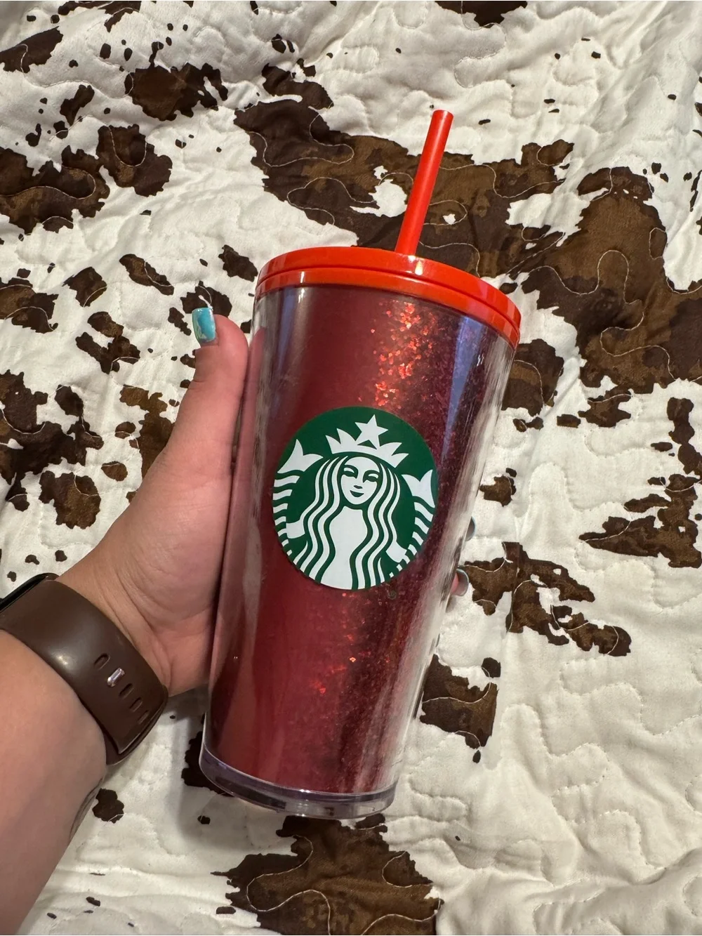 Starbucks Red Glitter Tumbler with Straw